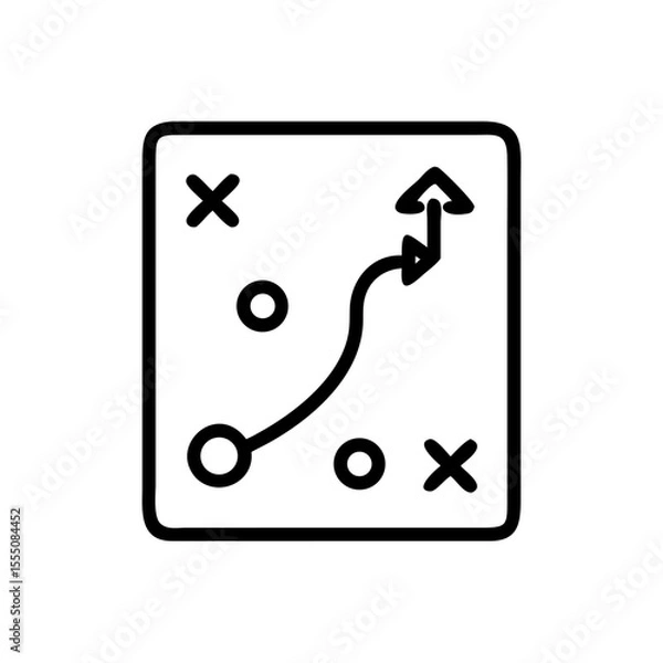 Obraz Black and White Strategy Map Icon – Minimalist Outline Vector of Game Plan or Tactical Planning Board with Path Arrows and Position Markers for Business Strategy, Sports Playbook, and Goal Planning Us