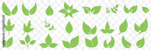 Fototapeta Set of green leaf icons. Green color. Leafs green color icon logo. Leaves on white background. Ecology. Vector illustration on Transparent Background. EPS 10.