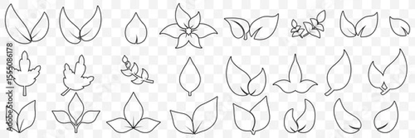 Fototapeta set of Black line leaf icons on Transparent Background. EPS 10.