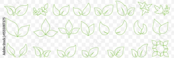 Fototapeta set of Green line leaf icons on Transparent Background. EPS 10.