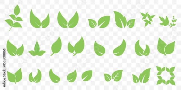 Fototapeta Set of green leaf icons. Green color. Leafs green color icon logo. Leaves on white background. Ecology. Vector illustration on Transparent Background. EPS 10.