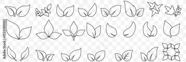 Fototapeta set of Black line leaf icons on Transparent Background. EPS 10.