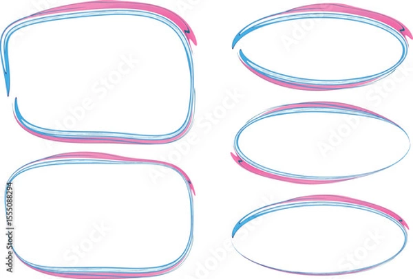 Fototapeta light blue pink decorative abstract outline frames set