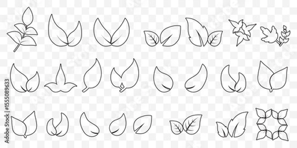 Fototapeta set of Black line leaf icons on Transparent Background. EPS 10.
