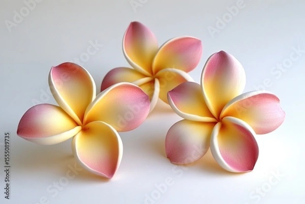 Obraz Three yellow and pink plumeria flowers, isolated on a white background,