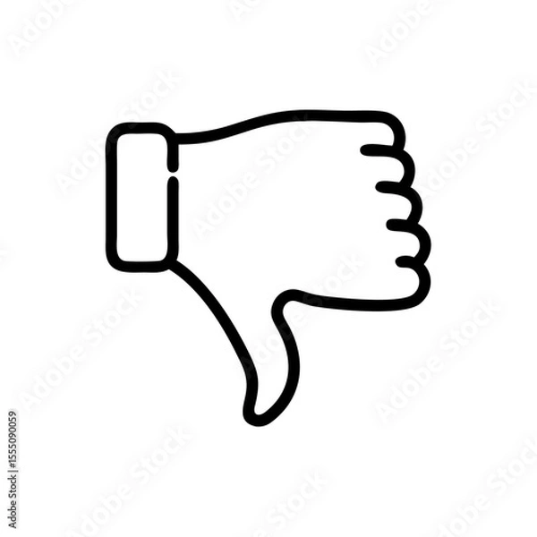 Obraz Black and White Thumbs Down Icon – Minimalist Outline Vector Symbol for Dislike, Negative Feedback, Downvote, Rejection, or Unfavorable Opinion in Social Media, Reviews, and Online Interactions"