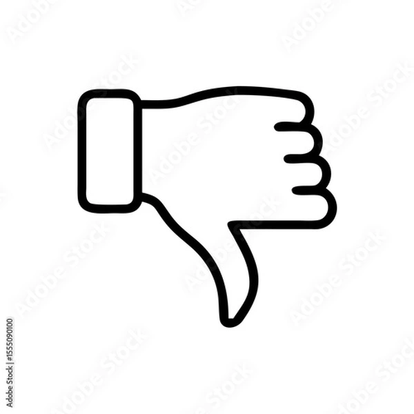 Obraz Black and White Thumbs Down Icon – Minimalist Outline Vector Symbol for Dislike, Negative Feedback, Downvote, Rejection, or Unfavorable Opinion in Social Media, Reviews, and Online Interactions"