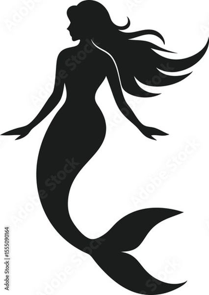 Obraz Mermaid Silhouette Outline Vector Image Elegant Fantasy Sea Woman Design for Creative Projects