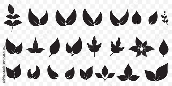 Fototapeta Set of Black leaf icons. Green color. Leaf green color icon logo. Leaves on white background. Ecology. Vector illustration on Transparent Background. EPS 10.