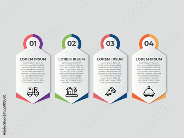Fototapeta Charity and Donation Infographic Template. Line Icons Design with Numbers 4 Options or Steps. Infographic Design for Workflow Layout, Diagram, Annual Report, Web Design etc.