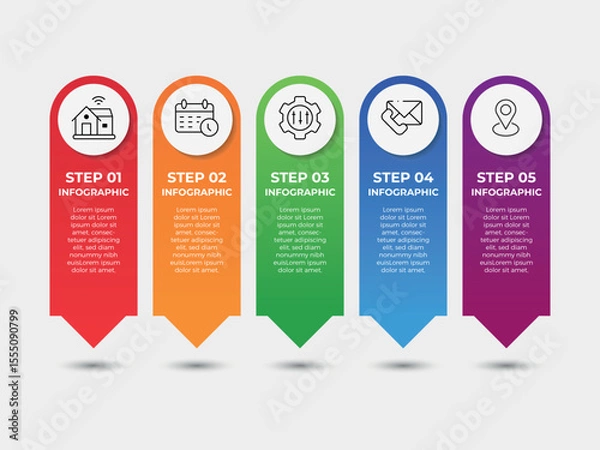 Fototapeta method infographic concept for slide presentation with creative square box and line bottom with 5 point list with flat style