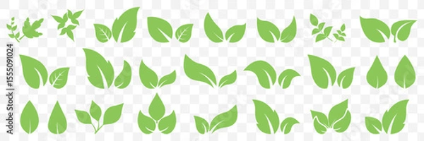 Fototapeta Green leaf icons set. Leaves icon on isolated Transparent background. Collection green leaf. Elements design for natural, eco, vegan, bio labels. Vector illustration EPS 10