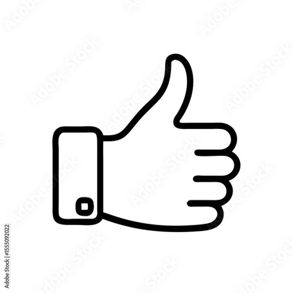 Obraz Black and White Thumbs Up Icon – Minimalist Outline Vector Symbol for Like, Positive Feedback, Approval, Upvote, or Agreement in Social Media, Reviews, and Online Interactions
