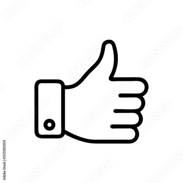 Obraz Black and White Thumbs Up Icon – Minimalist Outline Vector Symbol for Like, Positive Feedback, Approval, Upvote, or Agreement in Social Media, Reviews, and Online Interactions