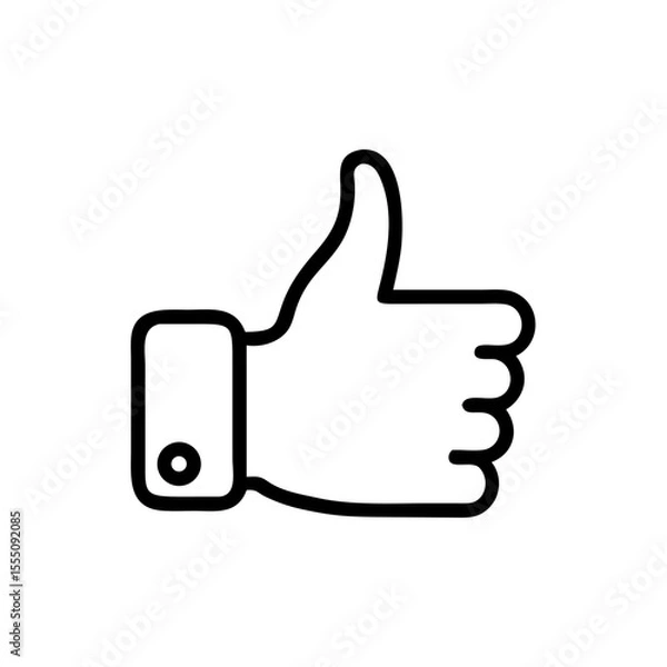 Obraz Black and White Thumbs Up Icon – Minimalist Outline Vector Symbol for Like, Positive Feedback, Approval, Upvote, or Agreement in Social Media, Reviews, and Online Interactions