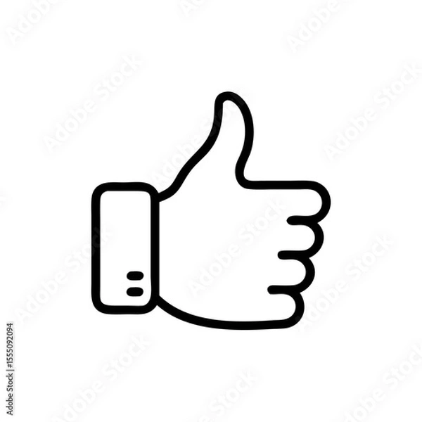 Obraz Black and White Thumbs Up Icon – Minimalist Outline Vector Symbol for Like, Positive Feedback, Approval, Upvote, or Agreement in Social Media, Reviews, and Online Interactions