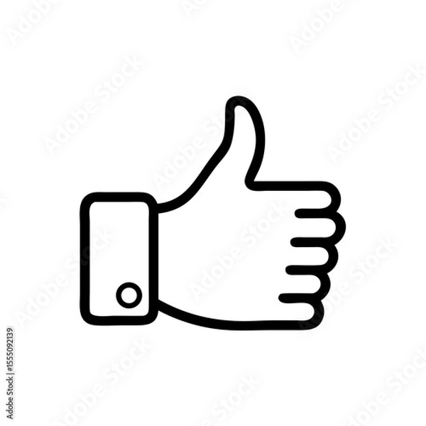 Obraz Black and White Thumbs Up Icon – Minimalist Outline Vector Symbol for Like, Positive Feedback, Approval, Upvote, or Agreement in Social Media, Reviews, and Online Interactions