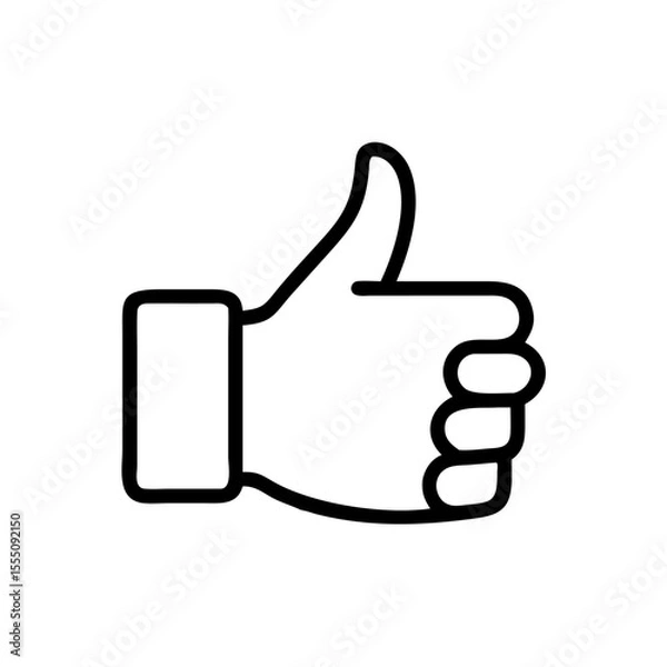 Obraz Black and White Thumbs Up Icon – Minimalist Outline Vector Symbol for Like, Positive Feedback, Approval, Upvote, or Agreement in Social Media, Reviews, and Online Interactions