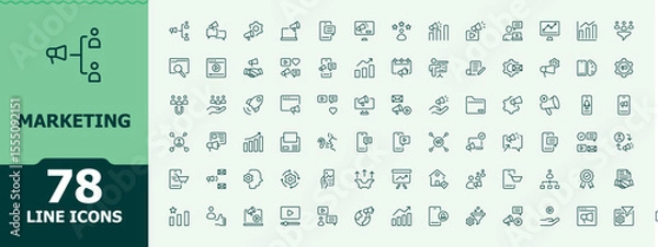 Fototapeta Marketing icon set. Business vector icon set. Minimalist icons pack. Includes symbols for ads, campaign, market and more. Editable vector stroke.