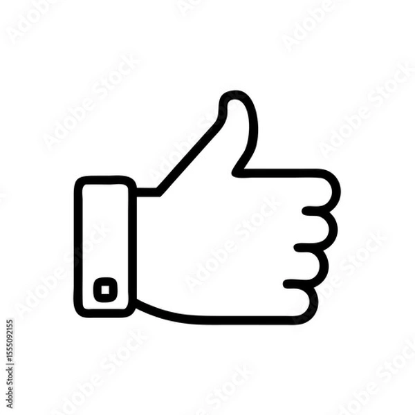 Obraz Black and White Thumbs Up Icon – Minimalist Outline Vector Symbol for Like, Positive Feedback, Approval, Upvote, or Agreement in Social Media, Reviews, and Online Interactions