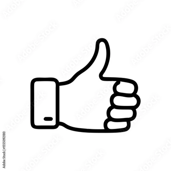 Obraz Black and White Thumbs Up Icon – Minimalist Outline Vector Symbol for Like, Positive Feedback, Approval, Upvote, or Agreement in Social Media, Reviews, and Online Interactions