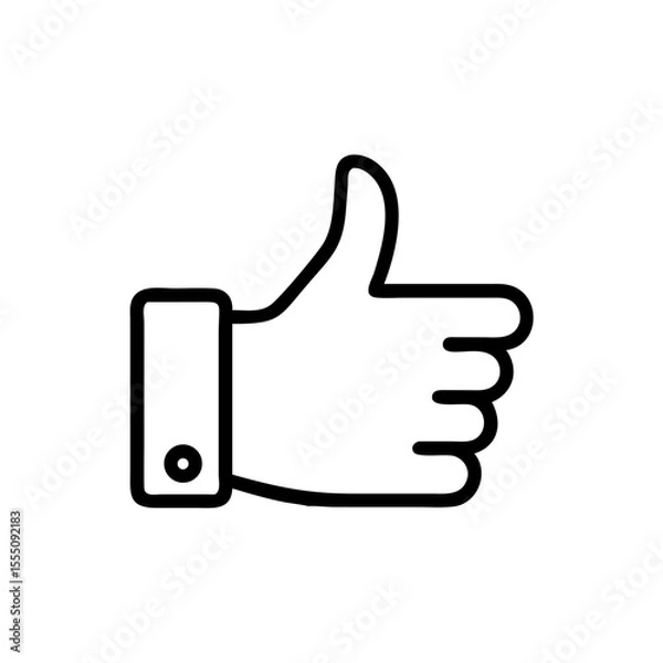Obraz Black and White Thumbs Up Icon – Minimalist Outline Vector Symbol for Like, Positive Feedback, Approval, Upvote, or Agreement in Social Media, Reviews, and Online Interactions