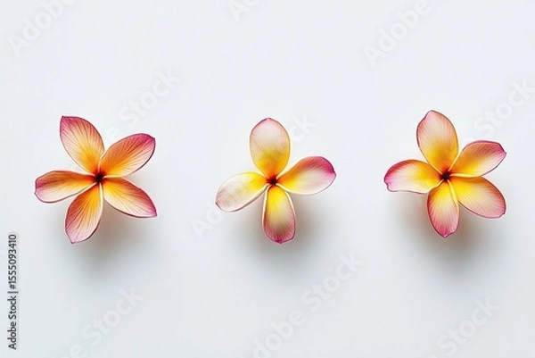 Obraz Three yellow and pink plumeria flowers, isolated on a white background,