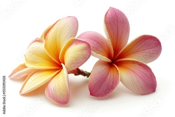 Obraz Three yellow and pink plumeria flowers, isolated on a white background,