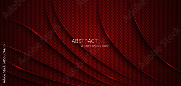 Fototapeta Abstract red steel mesh background with red glowing lines with free space for design. Modern technology innovation concept background. Perforated dark red metal sheet for background image.	