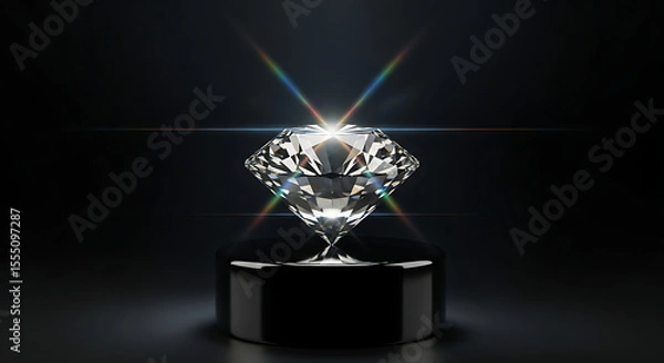 Obraz Realistic Shiny Diamond on Dark Surface – Jewelry Concept, Crystal Clear Diamond Close-Up – Elegant Gemstone.
