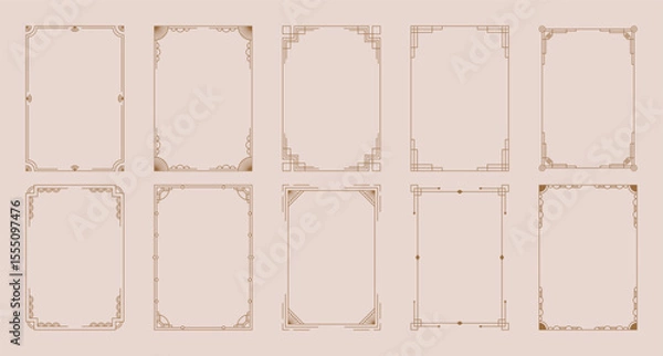 Fototapeta Art deco frames. Elegant line ornament borders, luxury gold decorative labels for wedding invitation card, simple thin modern geometric antique vintage frame elements. Vector set