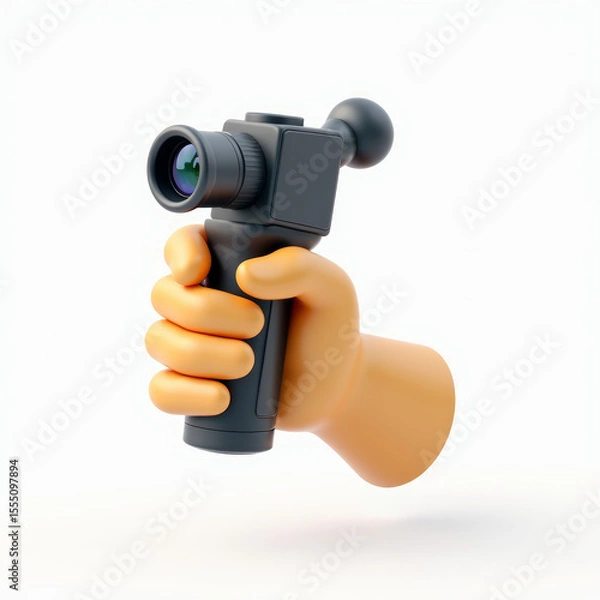 Fototapeta 3D Handheld Video Camera with Lens and Grip Floating on White Background