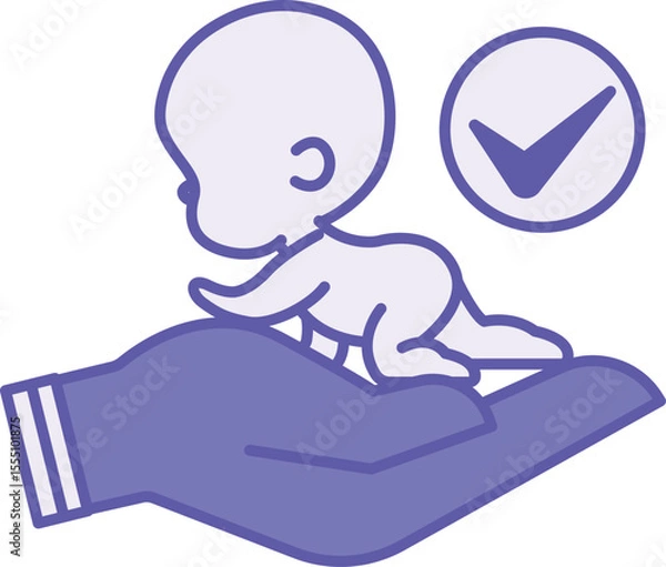 Fototapeta Colored Adoption Icon. Vector Illustration. Adoption Process or Accepting a Child into Your Family. Human Hand and Baby. Concept Psychology