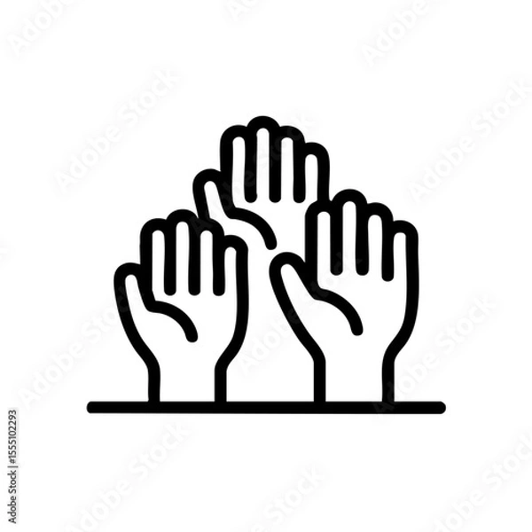 Fototapeta Three raised hands reaching up together in unity and support isolated on transparent background