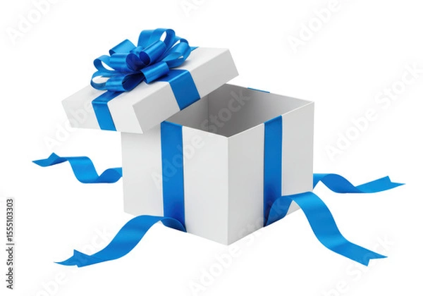 Obraz Isolated Open Gift Box with Blue Ribbon