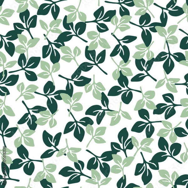 Obraz Hand drawn illustration of strawberry leaves. Seamless pattern with minimalist leaves.