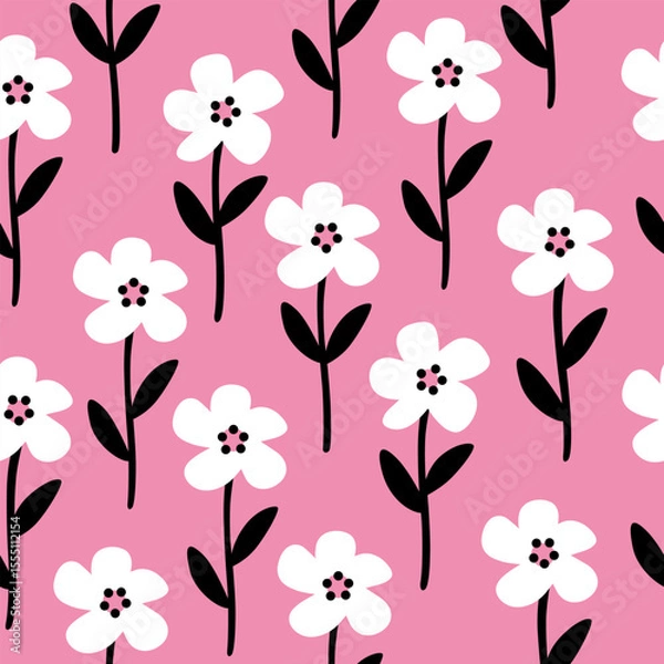 Obraz Geometric stylized flowers in groovy naive style. Floral botanic hand drawn design templates.