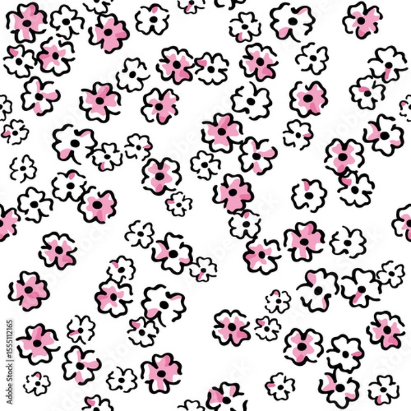 Obraz Seamless flower pattern. Geometric stylized flowers in groovy naive style. Floral botanic hand drawn design templates.