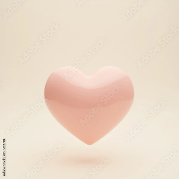 Fototapeta A Single Pastel Pink Heart Appearing to Float on a Clean Cream Background Exuding Simplicity and Tenderness