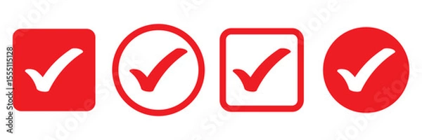 Fototapeta Red check mark icon. Verified badge, verification symbol set. Check mark illustration on white background. Red check mark icon and Approved, Accept icon. vector illustration