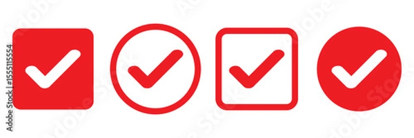 Fototapeta Red check mark icon. Verified badge, verification symbol set. Check mark illustration on white background. Red check mark icon and Approved, Accept icon. vector illustration