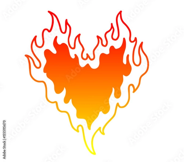 Fototapeta Heart made of fire in gradient flame shape with red and yellow tones