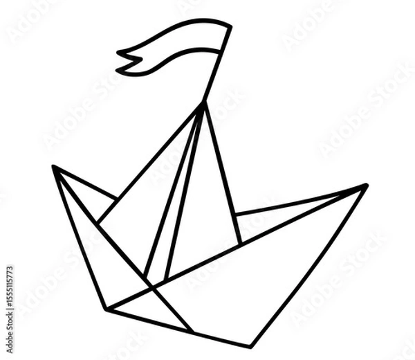 Fototapeta Outline of Paper Boat with Sail and Flag – Round-the-World Travel
