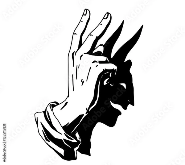Fototapeta Silhouette of Hand Creating Shadow in Shape of Horned Demon – Optical Illusion, Dark Symbolism, Mythology, and Occult Concept for Surreal Art, Gothic Aesthetic, and Visual Metaphor of Fear and Duality