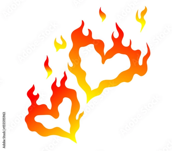 Fototapeta Two flaming hearts in red and yellow gradient fire design