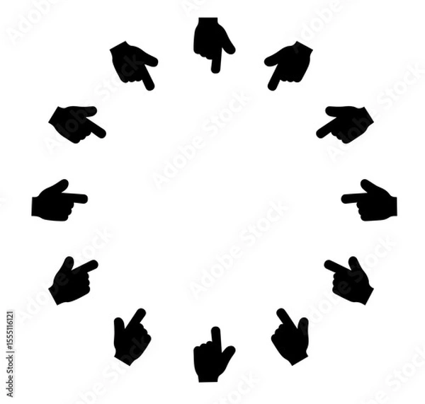 Fototapeta Circle Frame Made of Pointing Hands Silhouettes – Attention Focus, Gesture, Emphasis