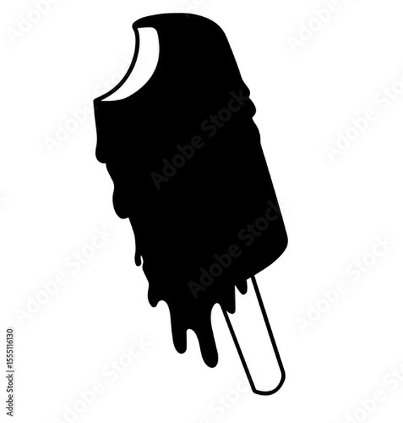 Fototapeta Silhouette of Melting Dripping Ice Cream on Stick with Bite Mark