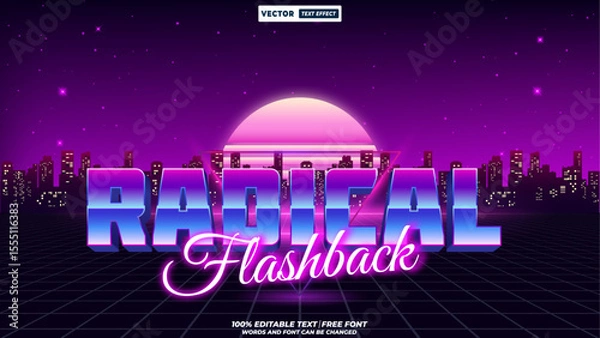 Fototapeta Radical flashback 80s and 90s retro style 3d editable vector text effect. Retro futuristic colorful aesthetic neon typography style for vibrant digital designs. 