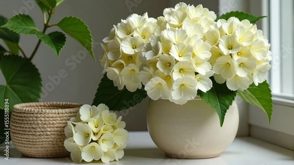 Obraz Elegant Light Yellow Flowers in Vase with Basket