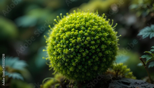 Obraz Detailed Macro Photography of Lush Green Moss Sphere with Highly Textured Surface